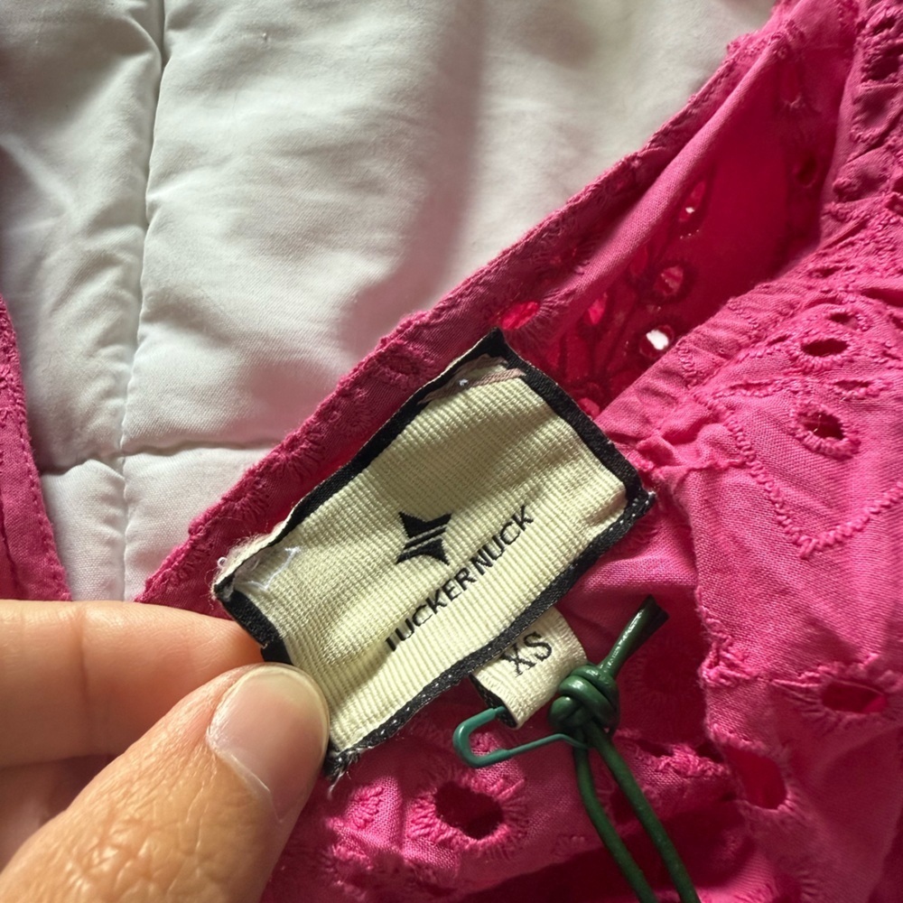 NWT Tuckernuck Fuchsia Pink Eyelet Ruffle Midi Dress size XS - Picture 7 of 10